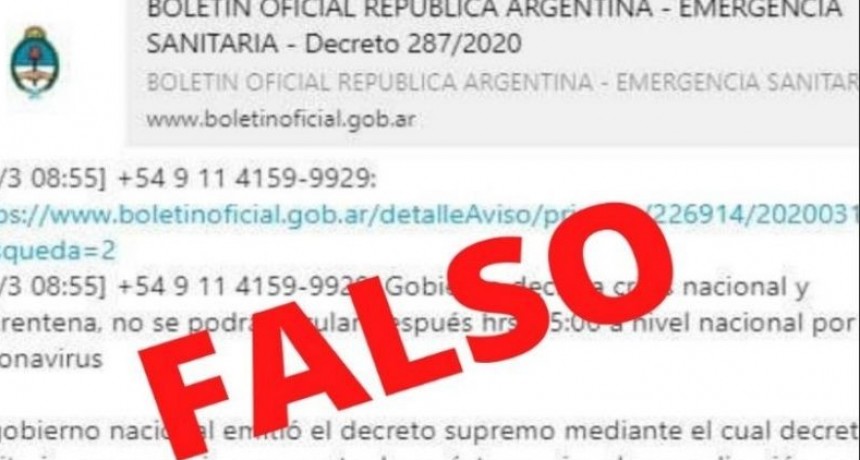 El Gobierno advierte sobre un mensaje falso que circula por Whatsapp sobre la cuarentena